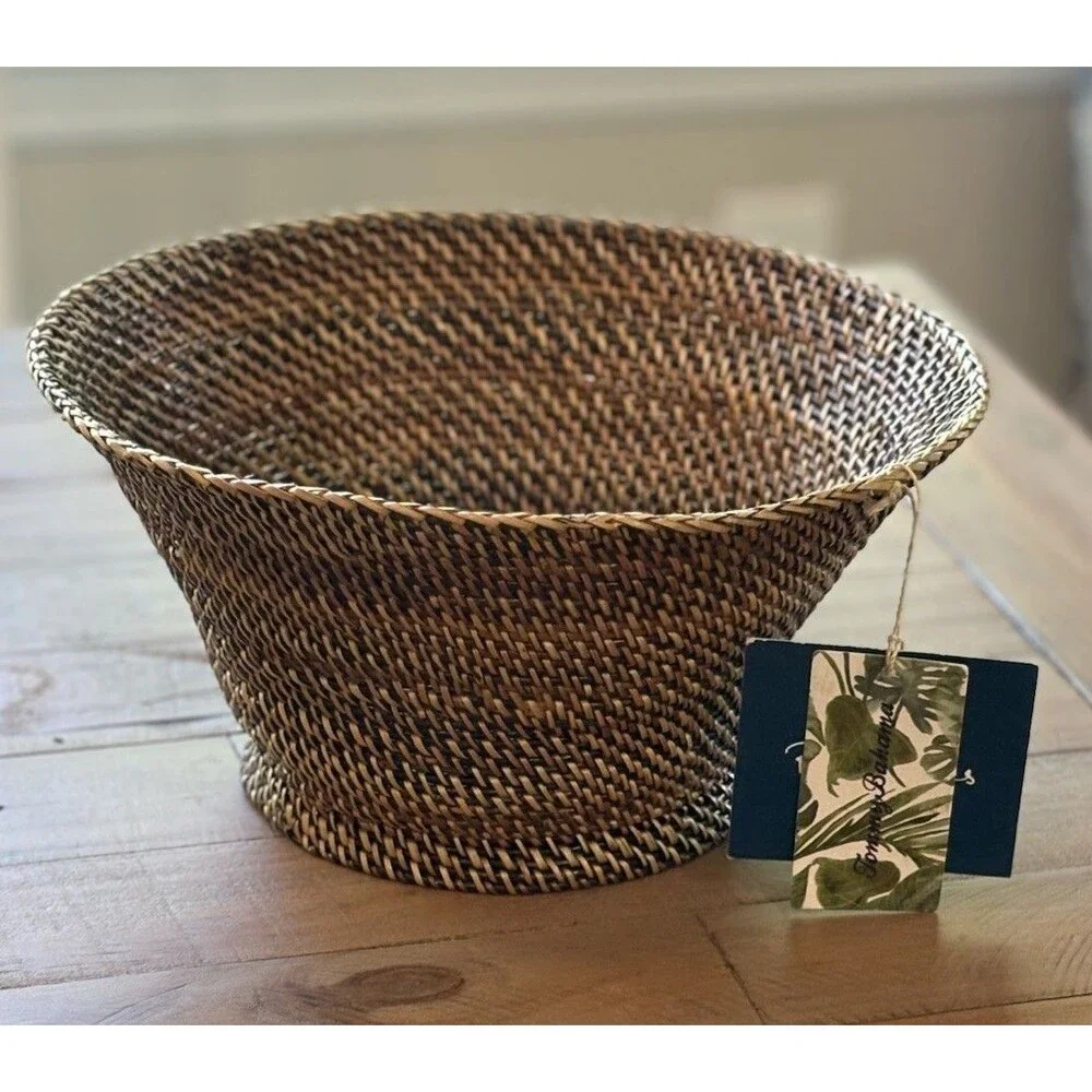 Tommy Bahama Handcrafted Woven Rattan Basket New With Tags
